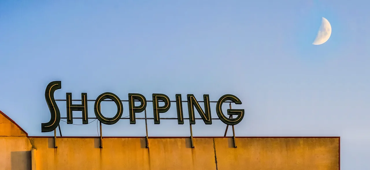 shopping, supermarket, moon, sky, contrast, shop, retail, store, blue sky, night sky, grocery, business, buy, purchase, e-commerce, blue, contrasting, nature, orange, sign, commercial, finance, outside, exterior, blue shopping, blue finance, blue shop, blue grocery, blue groceries
